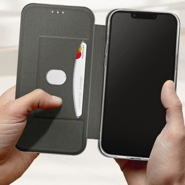 Telefonfodral - AVIZAR - iPhone 14 - Grå konstläder - Heltäckande skydd - Justerbar klaff