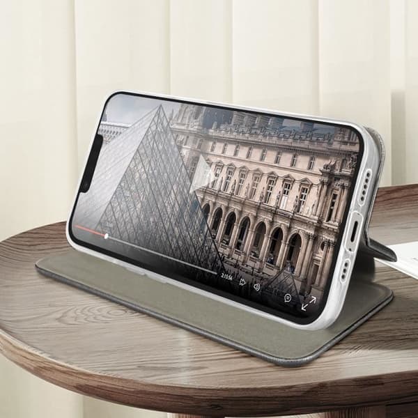 Telefonfodral - AVIZAR - iPhone 14 - Grå konstläder - Heltäckande skydd - Justerbar klaff