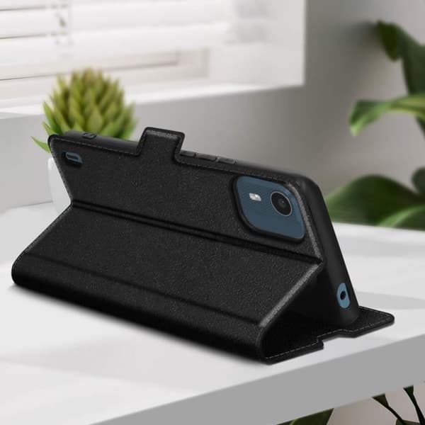 AVIZAR Fodral till Nokia C12 - Wallet Slim Black - Fullständigt skydd - Korthållare - Videostöd