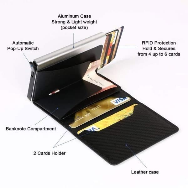 Kortfodral - RFID - Kolfiber - Svart - Kompakt - Automatisk Pop-up