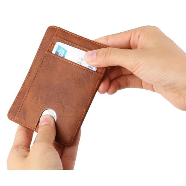 Minimalistisk tunn plånbok, kreditkortshållare med anti RFID-blockering, kvinnor män, brun