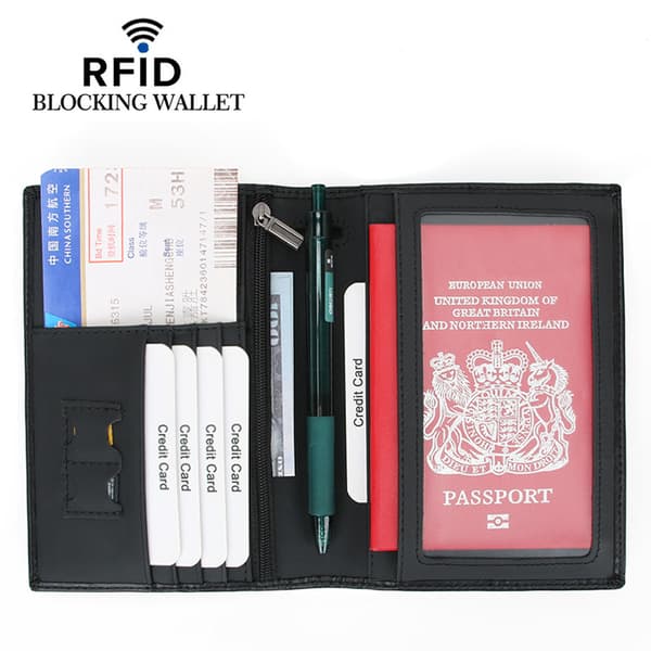INF RFID-blockerande läderpasshållare reseplånbok