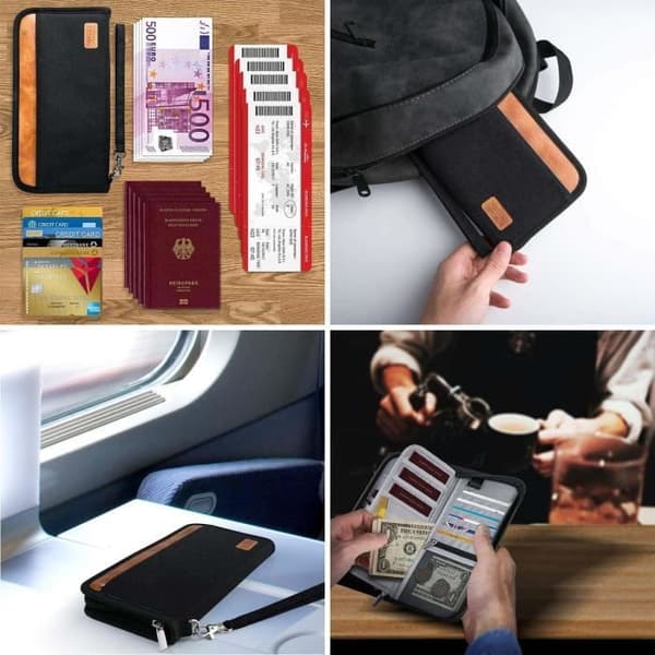 Passplånböcker, Family Travel Organizer Passhållare med lås, boardingkort, pass, ID, svart