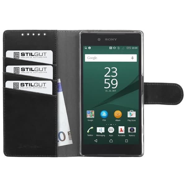 StilGut Talis, korthållarfodral med stativfunktion för Sony Xperia Z5, i vintagesvart
