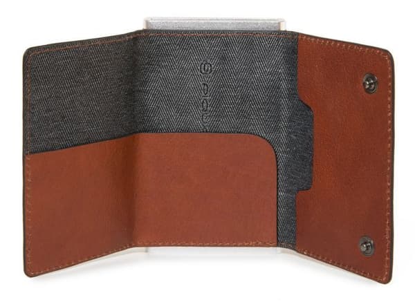 PIQUADRO Kreditkortfodral brun för män - Black Square Compact Wallet Slider RFID Cuoio 79458