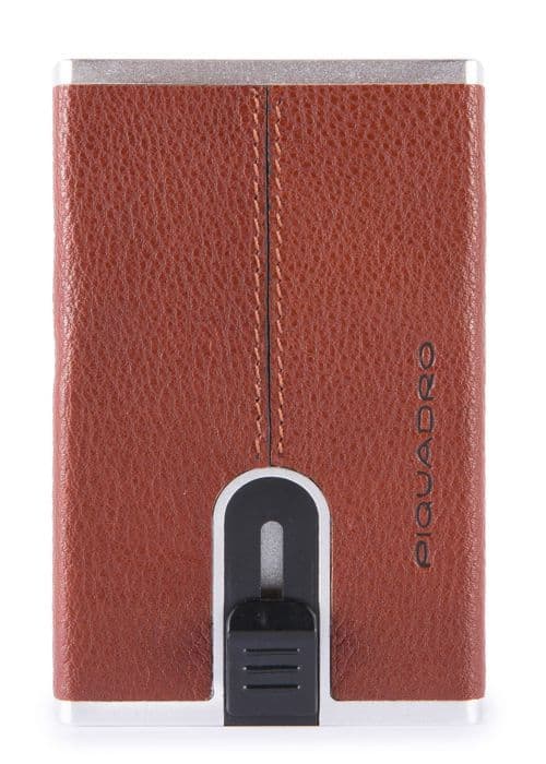 PIQUADRO Kreditkortfodral brun för män - Black Square Compact Wallet Slider RFID Cuoio 79458