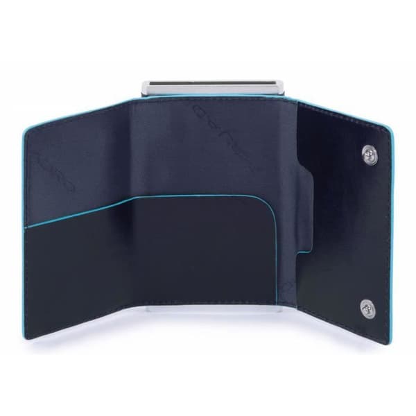 Porte kort PIQUADRO - Kompakt plånbok Slider RFID Fyrkant Blå - Läder och metall - 6,5 x 10,5 x 3 cm