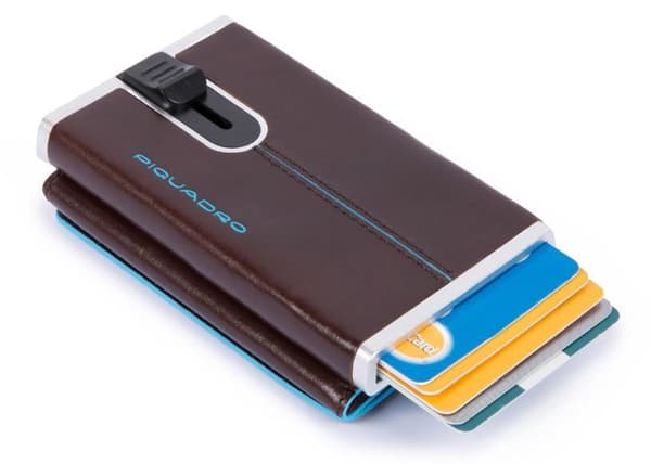 PIQUADRO Kreditkortetui brunt för män - Blue Square Kompakt Plånbok Slider RFID Mogano 79450