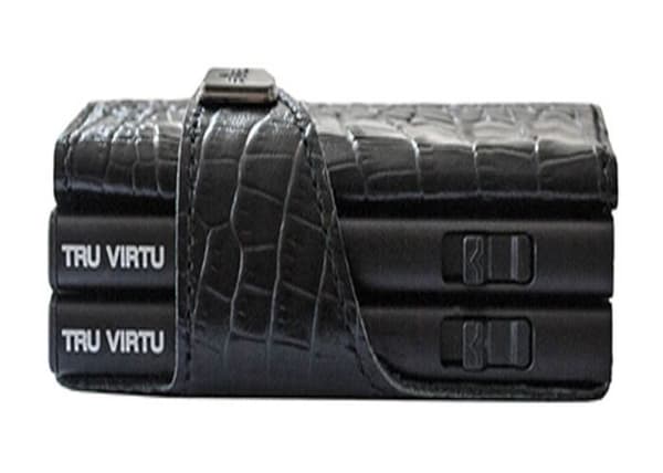TRU VIRTU Kreditkorts Etui i svart läder för kvinna och man - Click &amp; Slide Doublewallet Croco Black / Black 95616