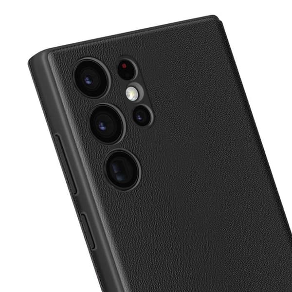 Läderfodral för Galaxy S22 Ultra Med fönster för visning och kortfack Svart
