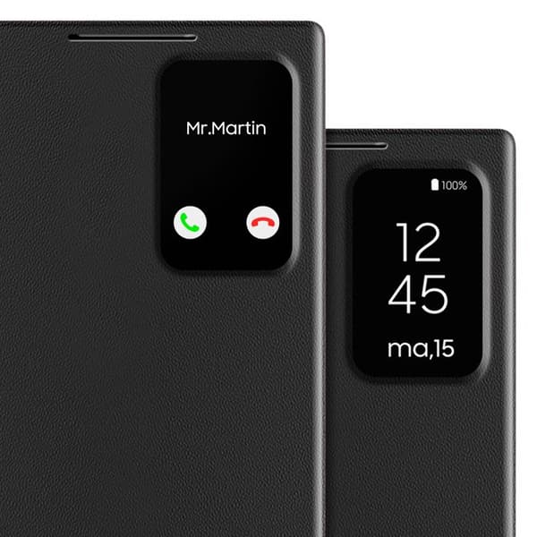 Läderfodral för Galaxy S22 Ultra Med fönster för visning och kortfack Svart