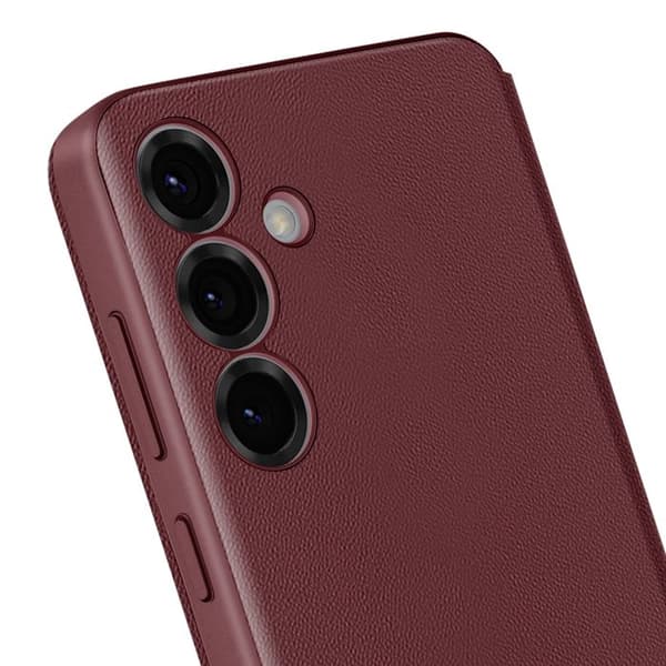Läderfodral för Galaxy S25 med fönsterdisplay och kortfack Bordeaux