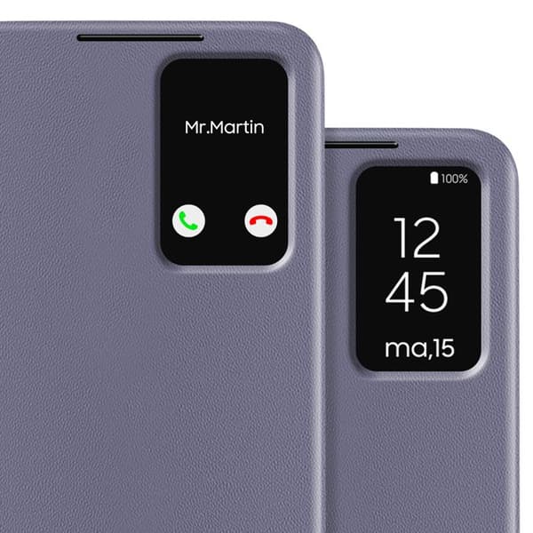 Etui Läder för Galaxy S25 Fönster med visning Kortfack Lavendel