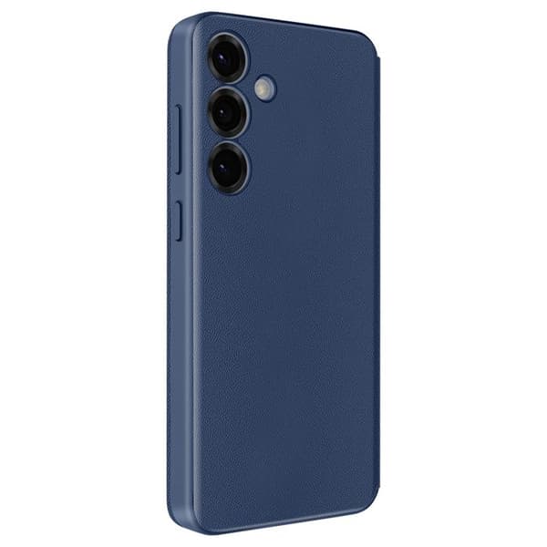 Etui i läder för Galaxy S25 med fönster, kortficka, midnattsblå