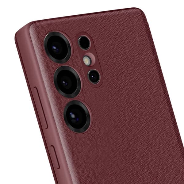 Läderfodral för Galaxy S25 Ultra med fönster och kortfack Bordeaux