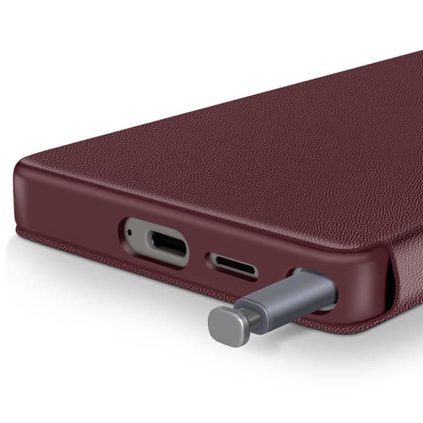 Läderfodral för Galaxy S25 Ultra med fönster och kortfack Bordeaux
