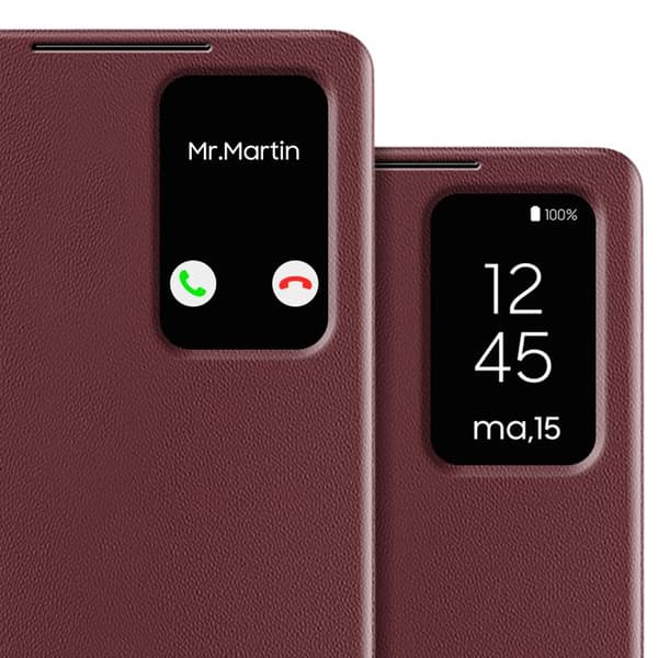 Läderfodral för Galaxy S25 Ultra med fönster och kortfack Bordeaux