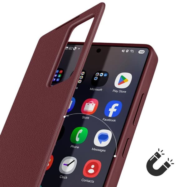 Läderfodral för Galaxy S25 Ultra med fönster och kortfack Bordeaux