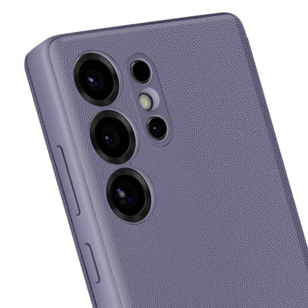 Läderfodral för Galaxy S25 Ultra med fönster för visning och kortfack Lavendel