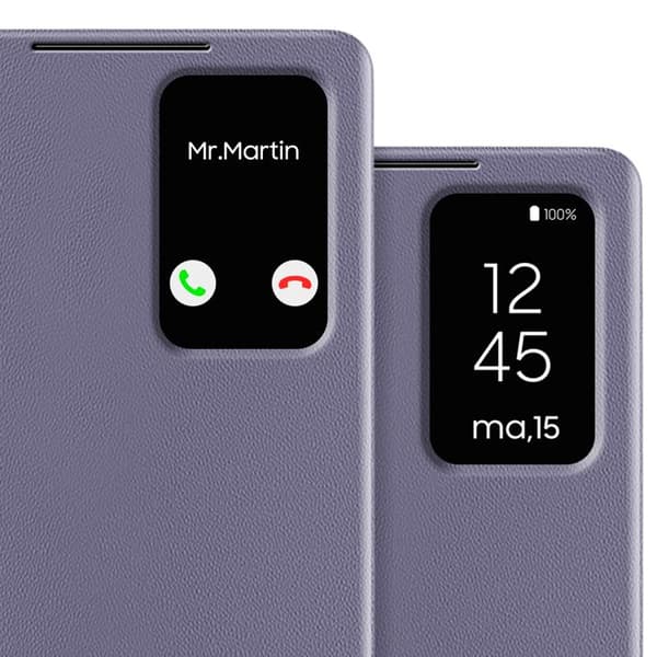 Läderfodral för Galaxy S25 Ultra med fönster för visning och kortfack Lavendel