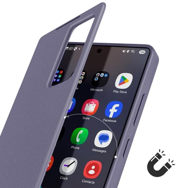Läderfodral för Galaxy S25 Ultra med fönster för visning och kortfack Lavendel