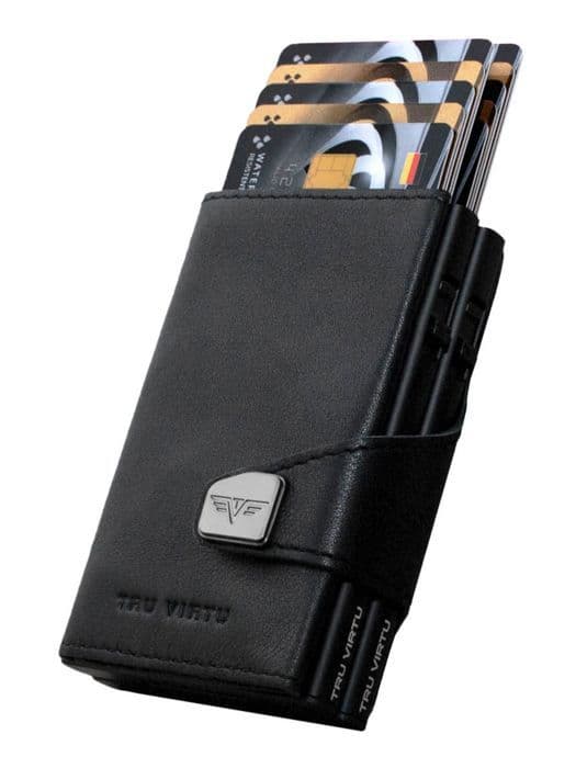 TRU VIRTU Kreditkortfodral i svart läder för kvinna och man - Click & Slide Doublewallet Nappa Black / Black 95621