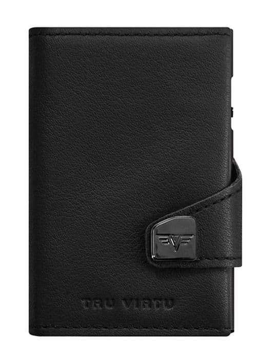 TRU VIRTU Kreditkortfodral i svart läder för kvinna och man - Click &amp; Slide Doublewallet Nappa Black / Black 95621