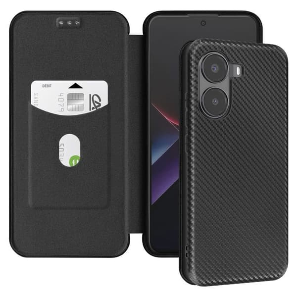 Kolfiberfodral för Xiaomi Poco X7 Pro med kortfack och videostöd i svart