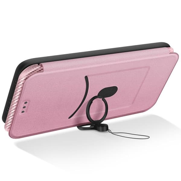 Kolfiberfodral för Xiaomi Poco X7 Pro med kortfack och videostöd i roséchampagne