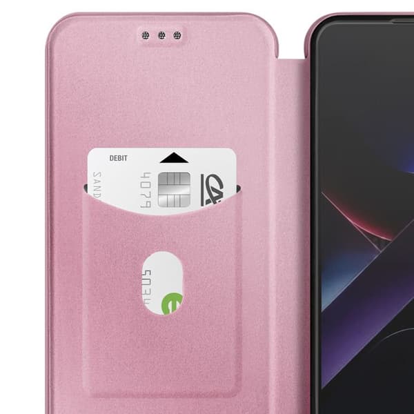 Kolfiberfodral för Xiaomi Poco X7 Pro med kortfack och videostöd i roséchampagne