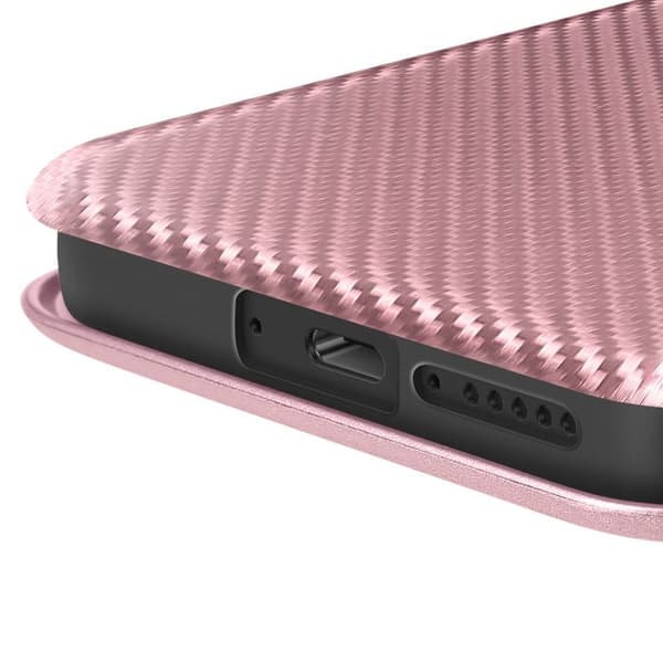 Kolfiberfodral för Xiaomi Poco X7 Pro med kortfack och videostöd i roséchampagne