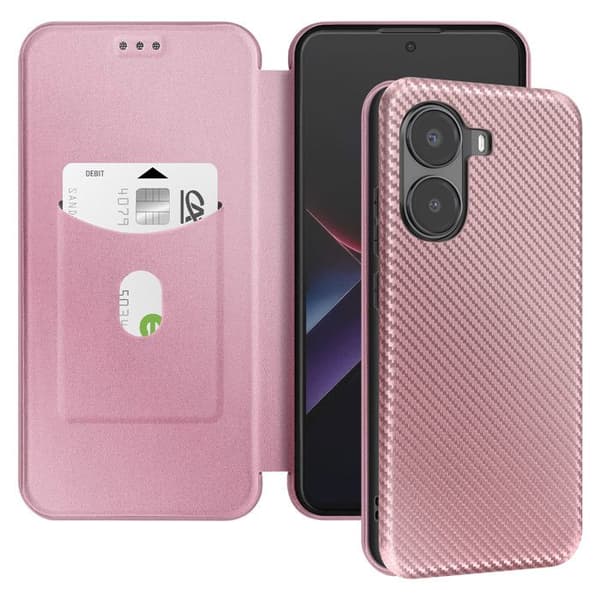 Kolfiberfodral för Xiaomi Poco X7 Pro med kortfack och videostöd i roséchampagne