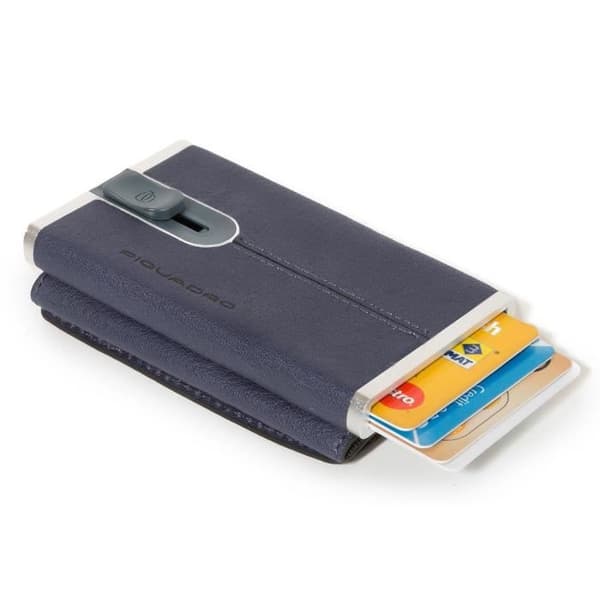 Kreditkortshållare i läder RFID PIQUADRO Black Square - modell PP4891B3R - färg blue4 - 6 cm
