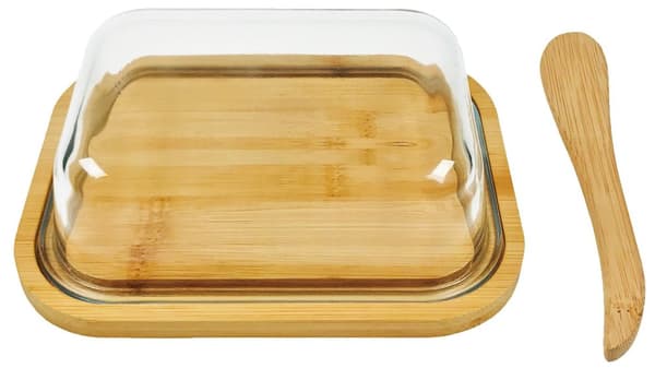 Smörform med kniv, bambu-Kassel glas