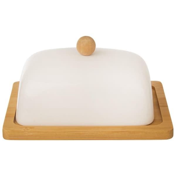 PORCELÆN BAMBUS SMØRFAD, HVID