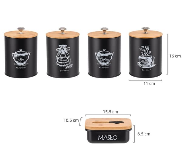 SÆT MED 4 KØKKENBEHOLDERE OG SMØRFAD E-6055