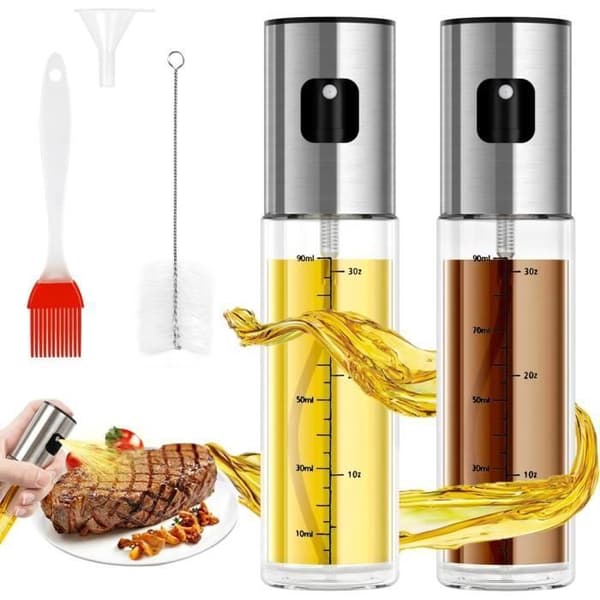 Rostfri oljespruta 100ml 2 st med borste, tratt