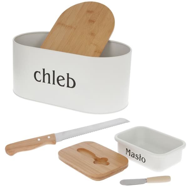 STÅLBRØDÆSKE + SMØRFAD MED KNIV + BRØDKNIV 2775