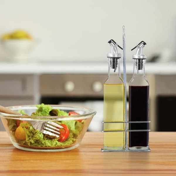 Relaxdays Set olja vinäger, glasflaskor 300 ml, hällpip, sås, vinaigrette, 2x distributörer, transparent