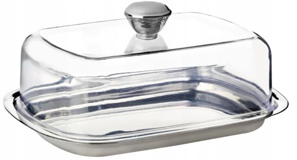 Transparent smörskål i rostfritt stål med lock 15,5x11,5 cm