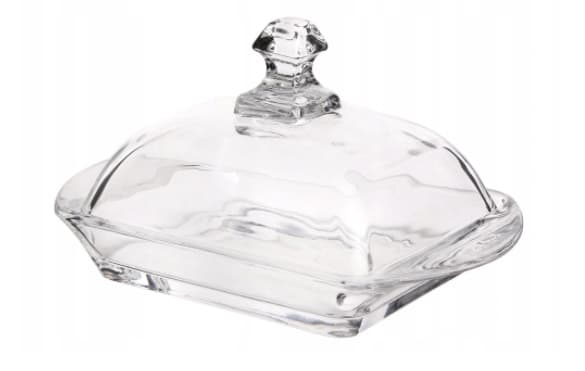 Smørskål i glas med låg, blank, 17x10 cm, transparent
