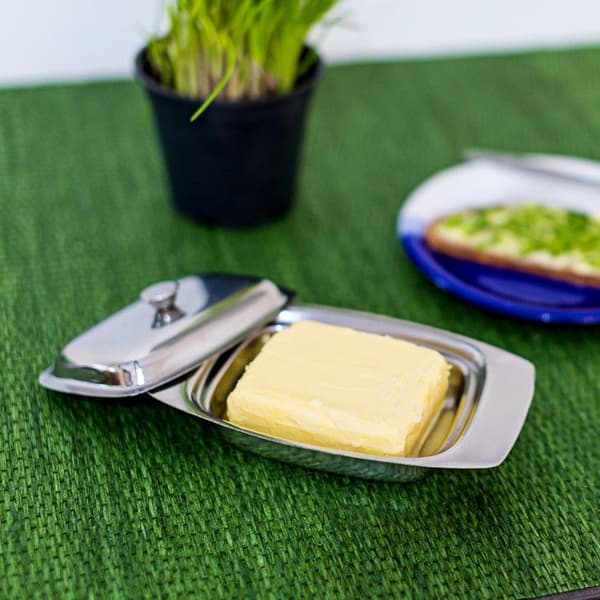 Relaxdays Butter Dish Rostfritt Stål Silver 6 x 19,5 x 13 cm för 250 g Smör eller Ost, Silver