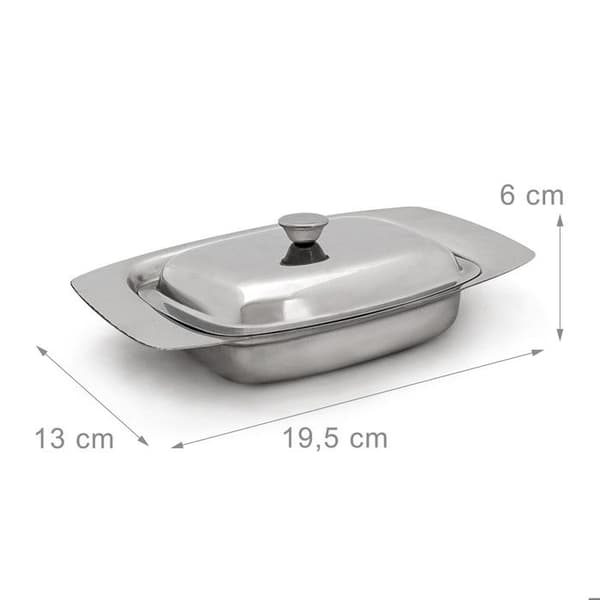 Relaxdays Butter Dish Rostfritt Stål Silver 6 x 19,5 x 13 cm för 250 g Smör eller Ost, Silver