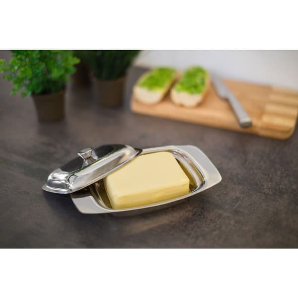 Relaxdays Butter Dish Rostfritt Stål Silver 6 x 19,5 x 13 cm för 250 g Smör eller Ost, Silver