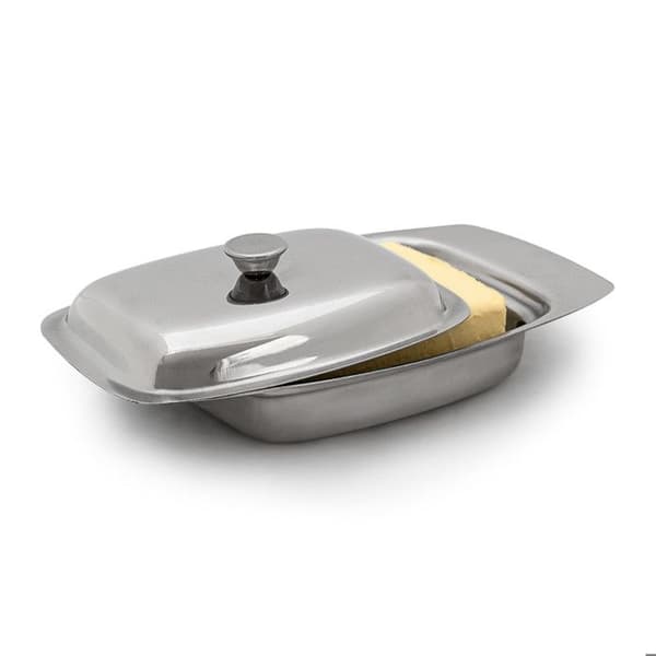 Relaxdays Butter Dish Rostfritt Stål Silver 6 x 19,5 x 13 cm för 250 g Smör eller Ost, Silver