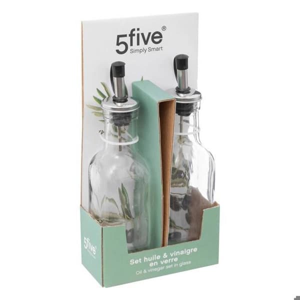 Set av olja och vinäger - 5five - 2 flaskor - Glas - Silikon - Rostfritt stål