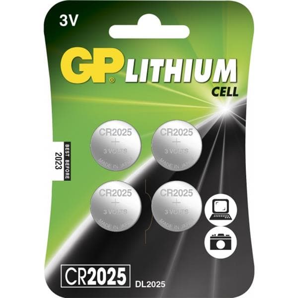GP Lithium Cell CR2025, 3V, 4-pack