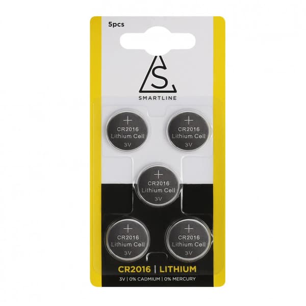 Batteri CR2016, 2016 3V, 5-pack, knappcell, Smartline