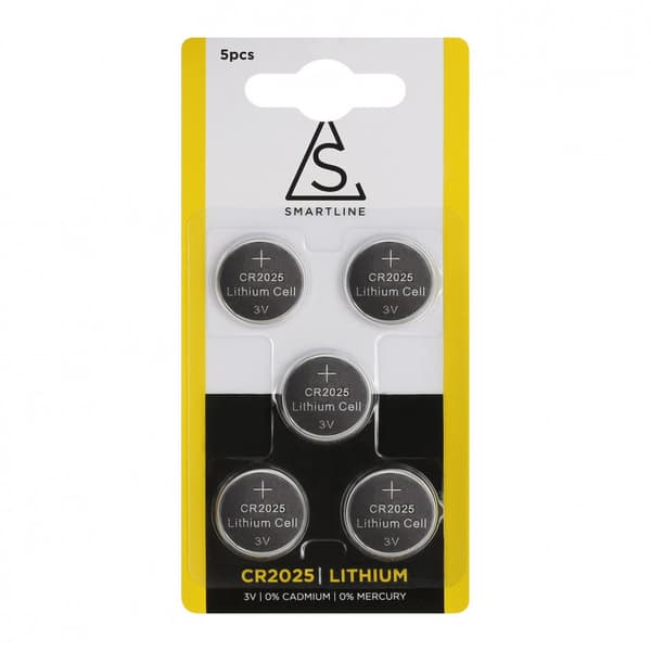 Batteri CR2025, 2025 3V, 5-pack, knappcell, Smartline