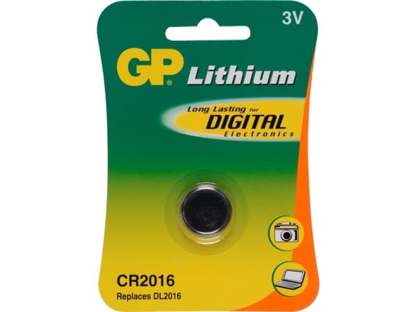 GP Batteries Lithium Cell CR2016, Engångsbatteri, CR2016, Litium, 3 V, 1 styck, Rostfritt stål